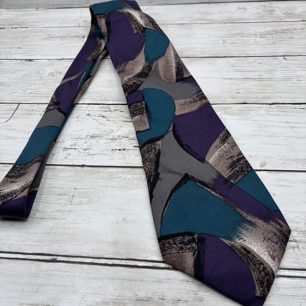 ARCHITECT Men's Silk Tie Abstract Art Deco Pattern Purple Teal Gray Brown Black